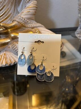 Blue Teardrop Dangle Earrings - Set of 3